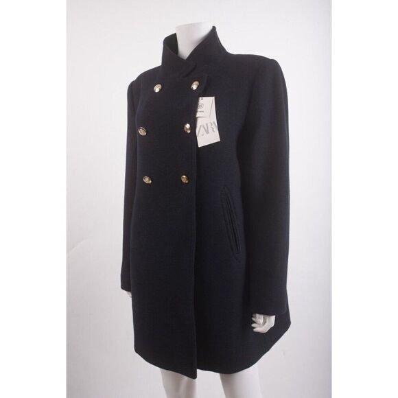 Zara Womans Jacket Coat Double Breasted Wool Size XL Navy Blue 8557/298 NWT - Picture 4 of 6